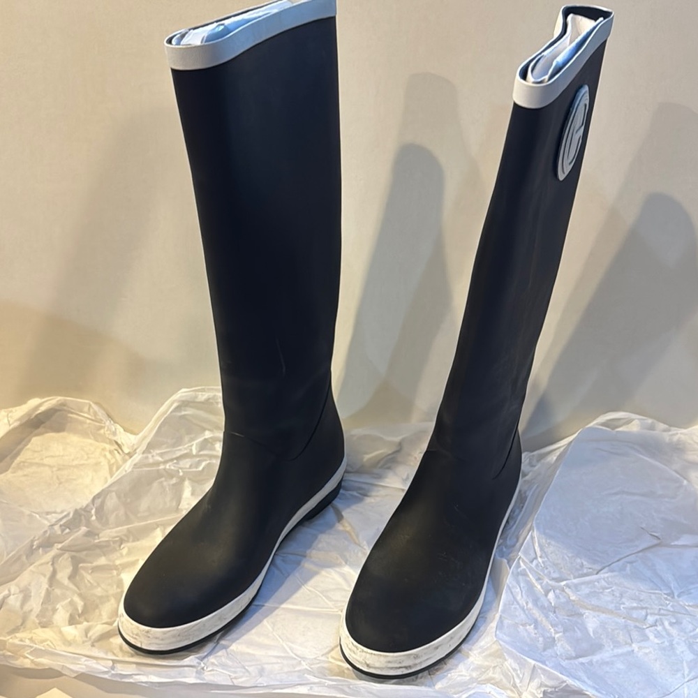 Black Tall Rain Boots with White Trim